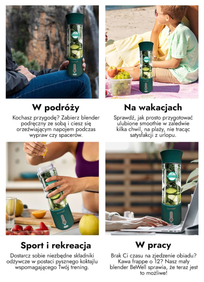 Blender osobisty biały w różnych sytuacjach